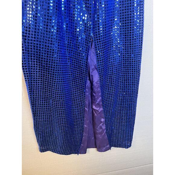 Roberta Vintage Blue Sequin High Neck Halter Top Maxi Dress Gown size 7/8 - Picture 4 of 6